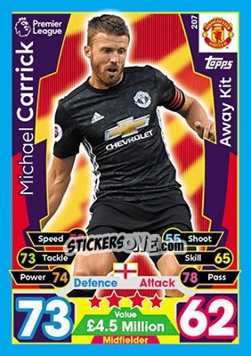 Sticker Michael Carrick - English Premier League 2017-2018. Match Attax n. 207 - Topps
