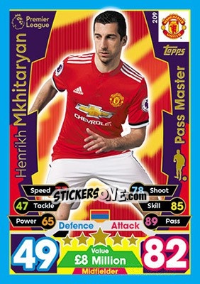 Sticker Henrikh Mkhitaryan - English Premier League 2017-2018. Match Attax n. 209 - Topps