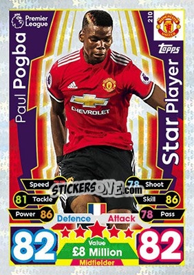 Sticker Paul Pogba - English Premier League 2017-2018. Match Attax - Topps