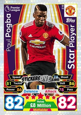 Sticker Paul Pogba - English Premier League 2017-2018. Match Attax n. 210 - Topps