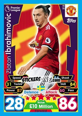 Sticker Zlatan Ibrahimovic - English Premier League 2017-2018. Match Attax n. 213 - Topps