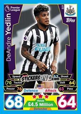 Sticker DeAndre Yedlin - English Premier League 2017-2018. Match Attax n. 221 - Topps