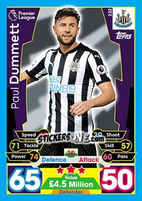 Sticker Paul Dummett - English Premier League 2017-2018. Match Attax - Topps
