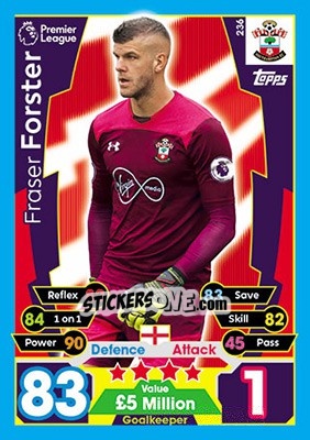 Sticker Fraser Forster - English Premier League 2017-2018. Match Attax - Topps