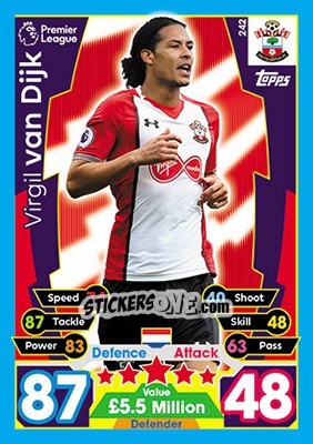 Sticker Virgil van Dijk - English Premier League 2017-2018. Match Attax n. 242 - Topps