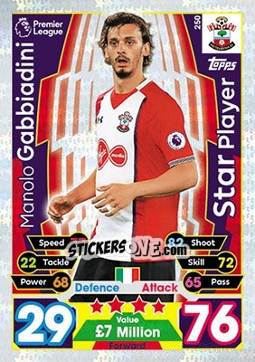 Sticker Manolo Gabbiadini - English Premier League 2017-2018. Match Attax - Topps