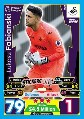 Sticker Lukasz Fabianski - English Premier League 2017-2018. Match Attax n. 272 - Topps