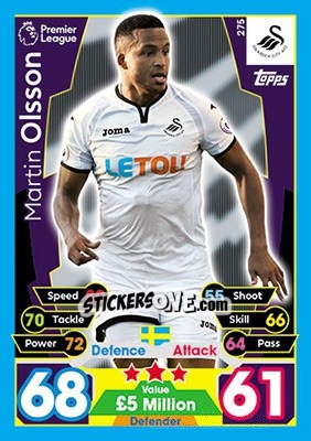 Sticker Martin Olsson - English Premier League 2017-2018. Match Attax n. 275 - Topps