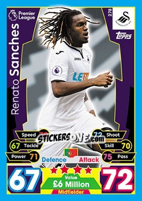 Sticker Renato Sanches - English Premier League 2017-2018. Match Attax n. 278 - Topps