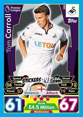 Cromo Tom Carroll - English Premier League 2017-2018. Match Attax - Topps