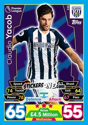 Sticker Claudio Yacob - English Premier League 2017-2018. Match Attax - Topps