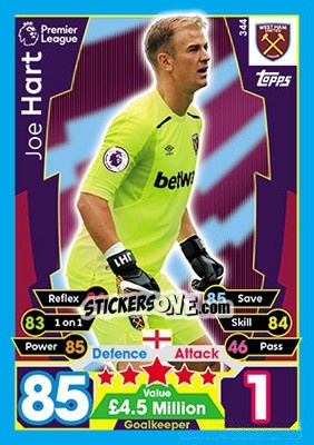 Sticker Joe Hart - English Premier League 2017-2018. Match Attax n. 344 - Topps
