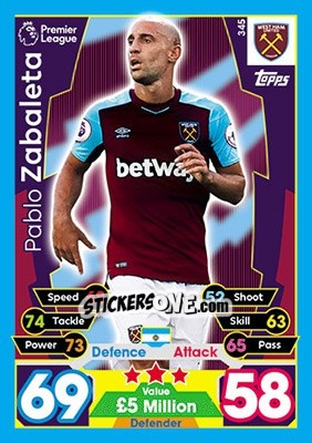 Sticker Pablo Zabaleta - English Premier League 2017-2018. Match Attax - Topps