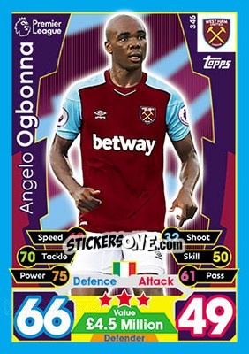 Sticker Angelo Ogbonna - English Premier League 2017-2018. Match Attax - Topps