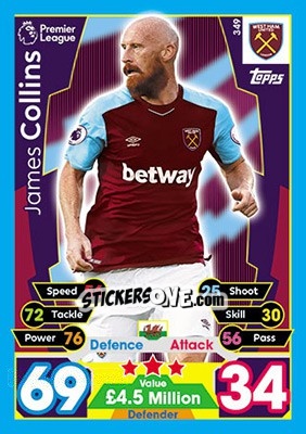 Sticker James Collins - English Premier League 2017-2018. Match Attax - Topps