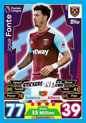 Sticker Jose Fonte - English Premier League 2017-2018. Match Attax - Topps