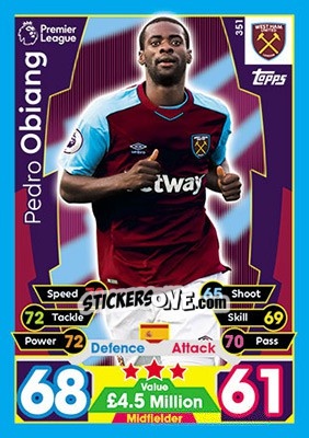 Sticker Pedro Obiang - English Premier League 2017-2018. Match Attax - Topps