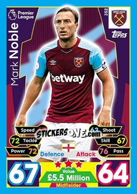 Sticker Mark Noble - English Premier League 2017-2018. Match Attax - Topps