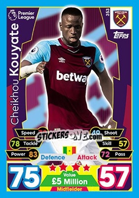 Sticker Cheikhou Kouyate - English Premier League 2017-2018. Match Attax n. 353 - Topps