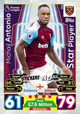 Sticker Michail Antonio - English Premier League 2017-2018. Match Attax - Topps