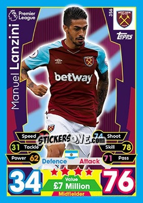 Figurina Manuel Lanzini - English Premier League 2017-2018. Match Attax - Topps