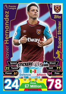 Sticker Javier Hernandez - English Premier League 2017-2018. Match Attax n. 357 - Topps