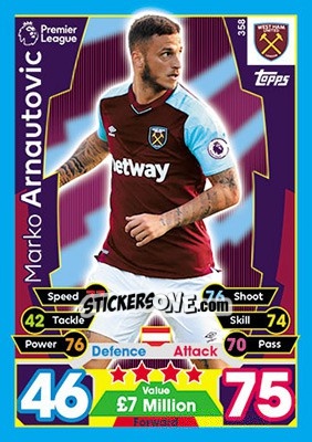 Sticker Marko Arnautovic - English Premier League 2017-2018. Match Attax n. 358 - Topps