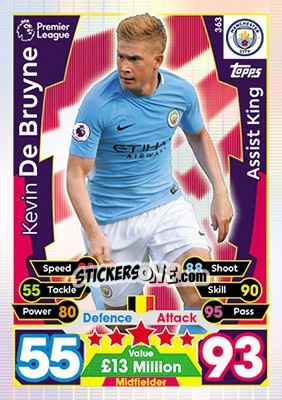 Sticker Kevin De Bruyne - English Premier League 2017-2018. Match Attax n. 363 - Topps