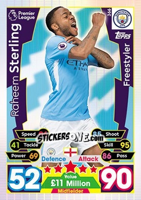 Sticker Raheem Sterling - English Premier League 2017-2018. Match Attax n. 366 - Topps