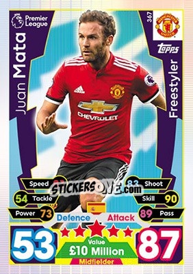 Sticker Juan Mata - English Premier League 2017-2018. Match Attax n. 367 - Topps