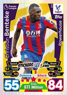 Sticker Christian Benteke - English Premier League 2017-2018. Match Attax n. 371 - Topps