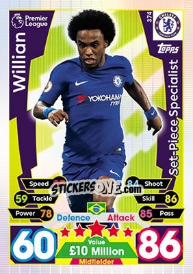 Sticker Willian - English Premier League 2017-2018. Match Attax n. 374 - Topps