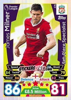 Sticker James Milner - English Premier League 2017-2018. Match Attax - Topps
