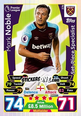 Cromo Mark Noble - English Premier League 2017-2018. Match Attax - Topps