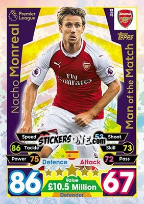 Cromo Nacho Monreal - English Premier League 2017-2018. Match Attax - Topps