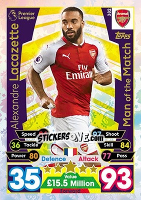 Figurina Alexandre Lacazette - English Premier League 2017-2018. Match Attax - Topps