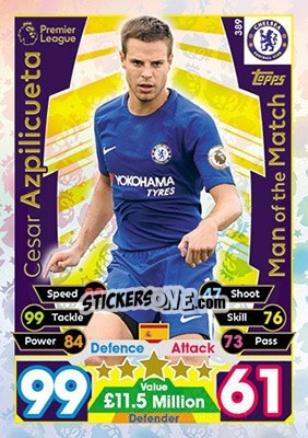 Sticker Cesar Azpilicueta - English Premier League 2017-2018. Match Attax n. 389 - Topps