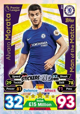 Sticker Alvaro Morata - English Premier League 2017-2018. Match Attax n. 391 - Topps