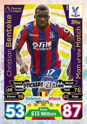 Sticker Christian Benteke - English Premier League 2017-2018. Match Attax n. 394 - Topps