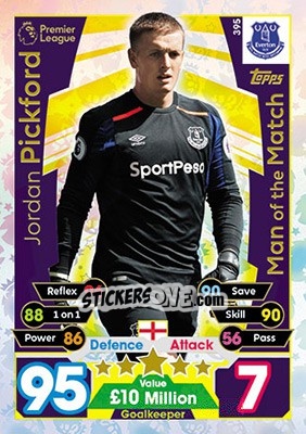 Sticker Jordan Pickford - English Premier League 2017-2018. Match Attax n. 395 - Topps
