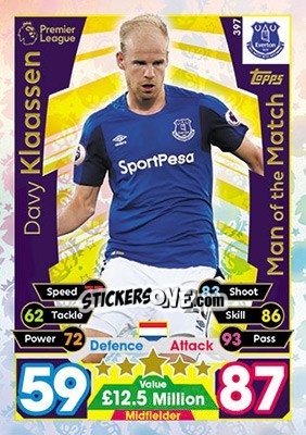 Sticker Davy Klaassen - English Premier League 2017-2018. Match Attax n. 397 - Topps