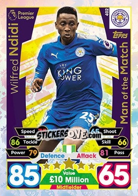 Sticker Wilfred Ndidi - English Premier League 2017-2018. Match Attax n. 402 - Topps