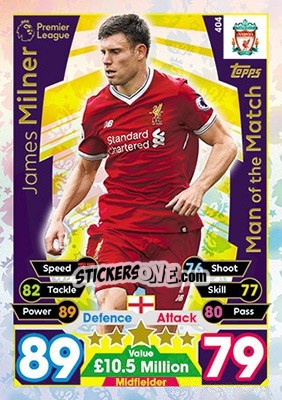Sticker James Milner - English Premier League 2017-2018. Match Attax - Topps