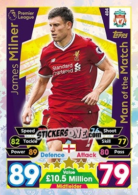 Sticker James Milner - English Premier League 2017-2018. Match Attax n. 404 - Topps