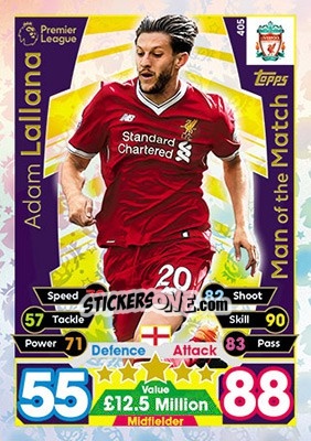 Sticker Adam Lallana - English Premier League 2017-2018. Match Attax - Topps