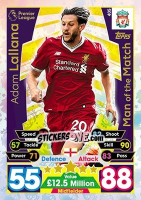 Sticker Adam Lallana - English Premier League 2017-2018. Match Attax n. 405 - Topps