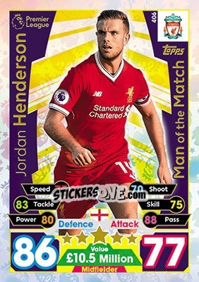 Sticker Jordan Henderson - English Premier League 2017-2018. Match Attax n. 406 - Topps