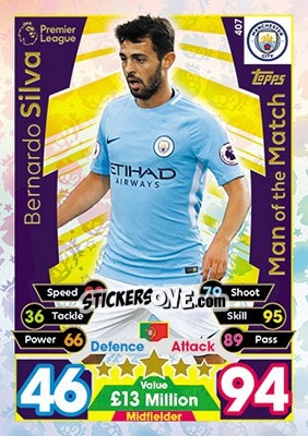 Sticker Bernardo Silva - English Premier League 2017-2018. Match Attax n. 407 - Topps