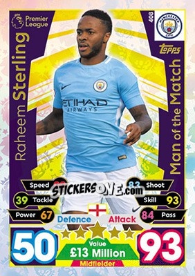 Sticker Raheem Sterling - English Premier League 2017-2018. Match Attax n. 408 - Topps