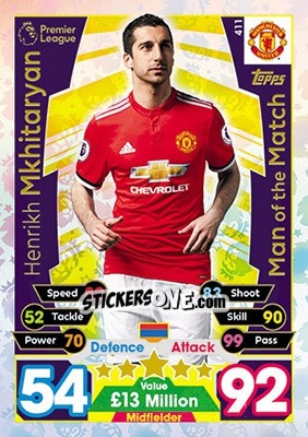 Sticker Henrikh Mkhitaryan - English Premier League 2017-2018. Match Attax n. 411 - Topps